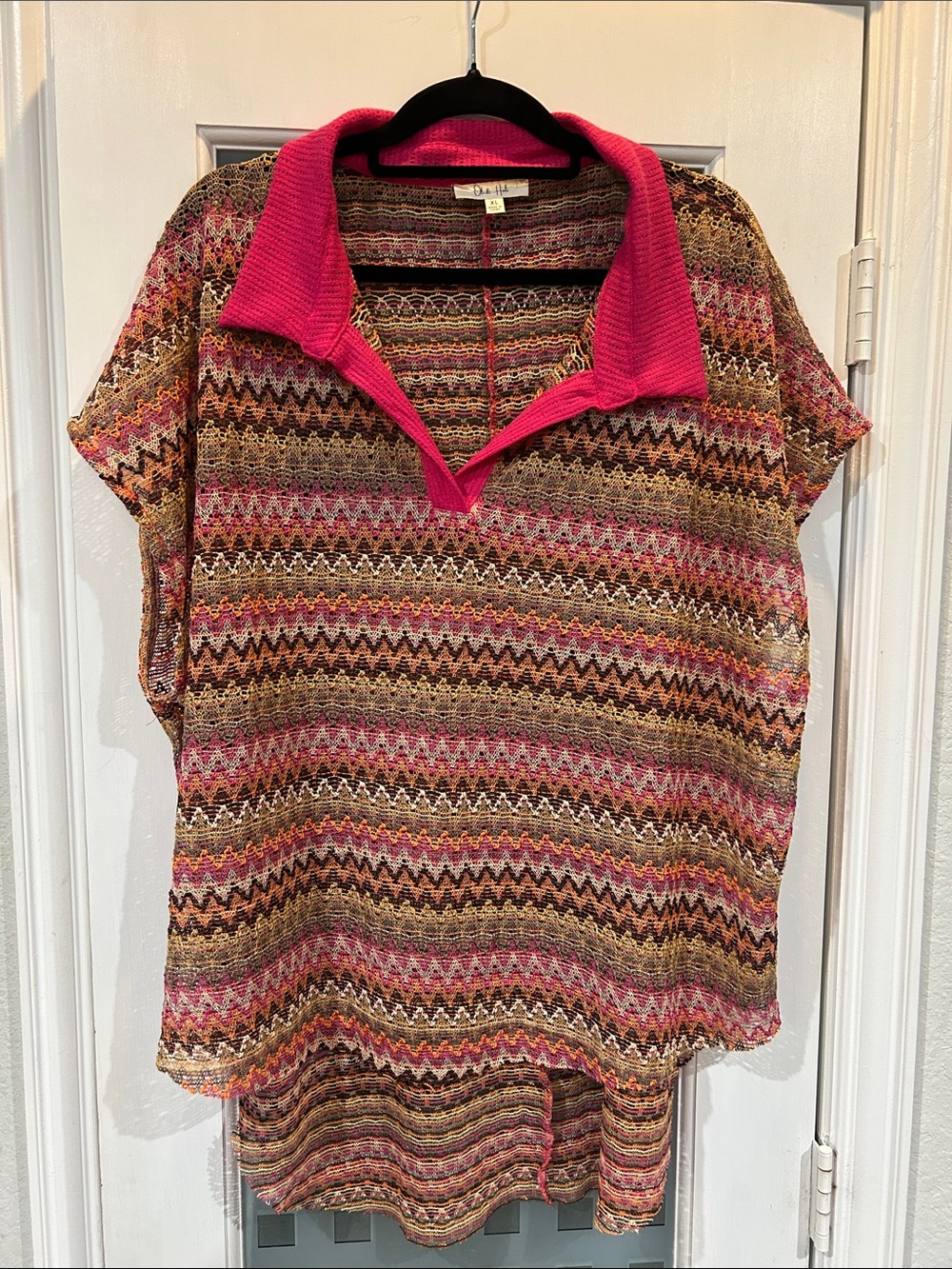 Oli & Hali Pink Collar Multicolor Chevron Knit Tunic